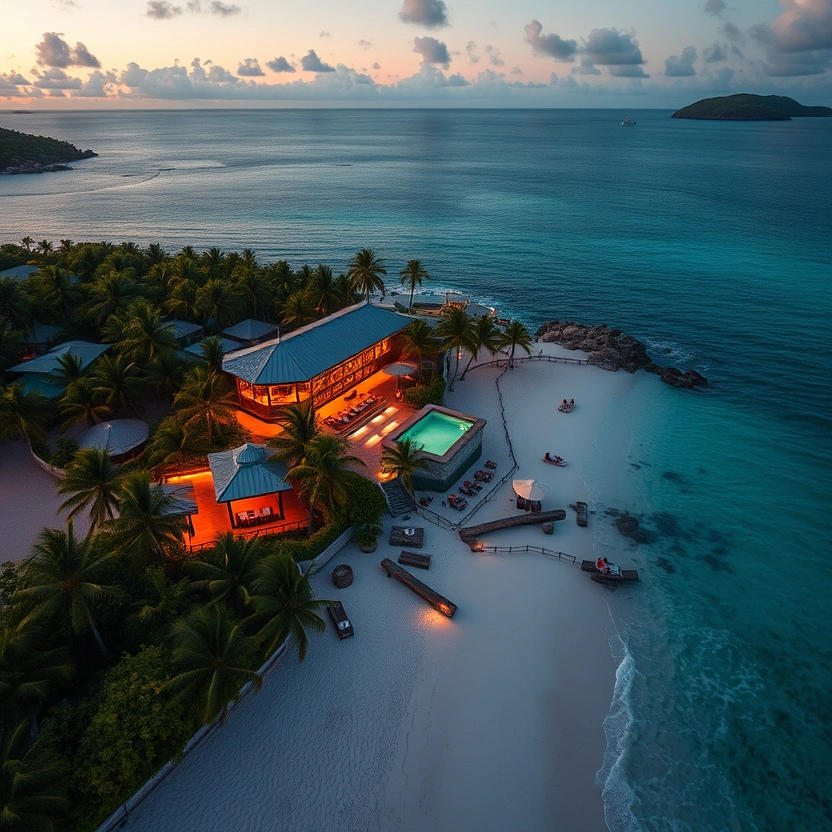 Aerial view of Driftwood beach bar on the shores of St. Thomas