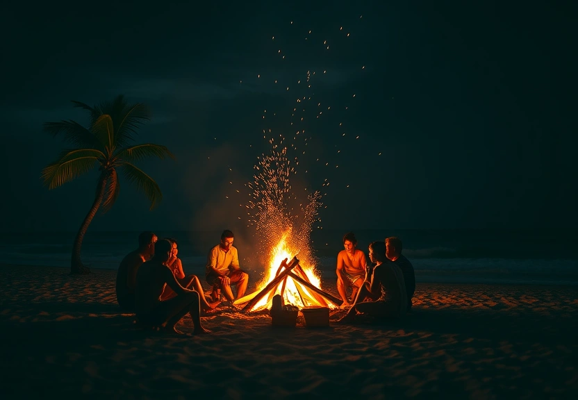 Beach bonfire gathering at Driftwood