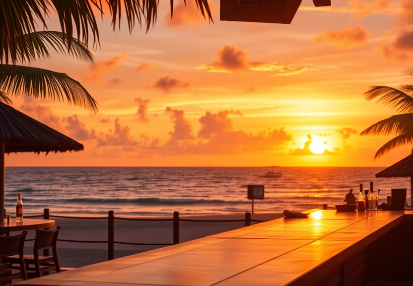 Sunset view from the Driftwood bar overlooking the Caribbean sea