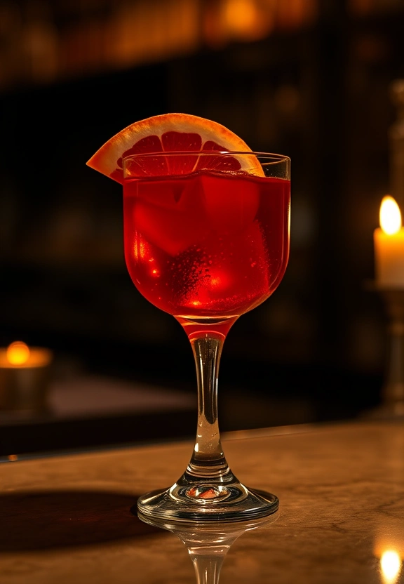 Coral Sunset Negroni with grapefruit twist