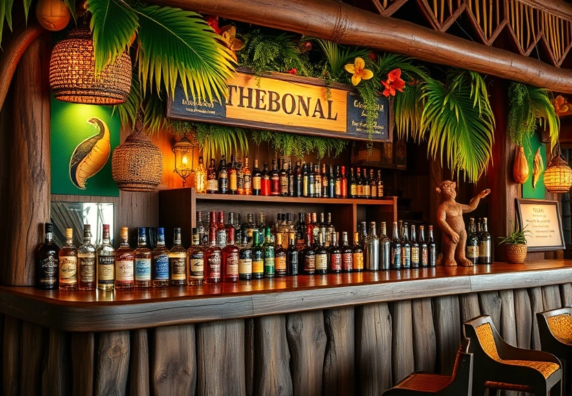 The handcrafted wooden bar counter at Driftwood