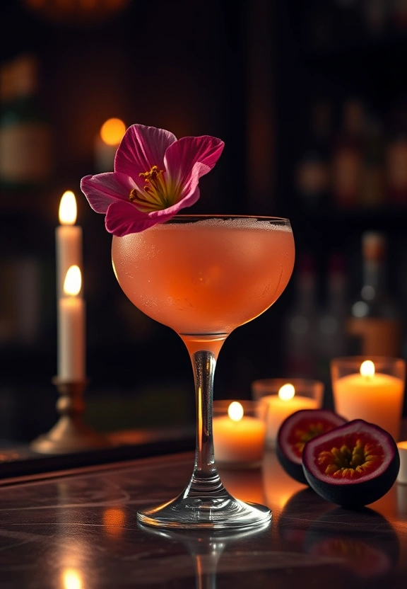 Starlight Daiquiri with passion fruit and edible flower